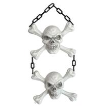 Caveira Decoração 2 Crânios Com Corrente Portal Halloween