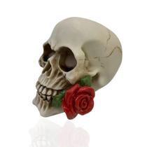 Caveira Decorativo Para Decoração Crânio Enfeite Rosas Grande Skull Halloween Esqueleto de Resina - Artesanal