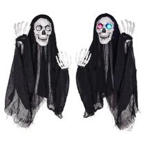 Caveira Fantasma Com Luz 1,50m Silver - Un Caveira Fantasma Com Luz 1,50m Silver - Un