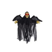 Caveira Morcego Halloween 50cm Com Som, Luz Vermelha e Movimento Automático por Sensor de Som