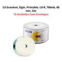 Cd Gravável, Elgin, Printable, Cd-R, 700mb, 80 min, 52x - 15 Unidades Com Envelopes