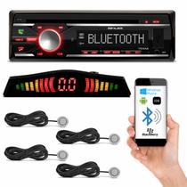 CD Player Automotivo Shutt Texas Bluetooth USB SD MP3 AUX+ Sensor Estacionamento Ré 4 Pontos Prata - Kit Som e Vídeo