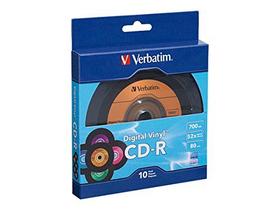 CD-R com Superfície de Vinil Digital 80min 52X - Pacote com 10 (Azul/Verde/Laranja/Rosa/Roxo)