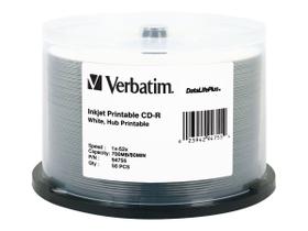 CD-R Verbatim 700 MB 52X DataLifePlus para impressão a jato de tinta branca CD-R Verbatim 700 MB 52X DataLifePlus para impressão a jato de tinta branca