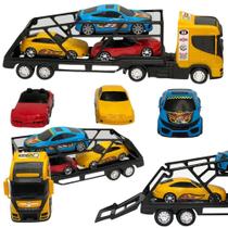 Cegonheira Caminhão De Brinquedo 03 Carrinhos Cabine Amarela