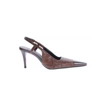Celina - Scarpin Slingback Damannu Croco Caramelo Biqueira Verniz