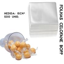 CELOFANE PARA DOCES, 15x15cm com 500 FLS BALAS BAIANAS, BROWNIE, BOMBOM BOPP CORTE
