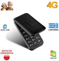 Celular simples e barato para idosos e trabalho flip vita 4g dual chip mp3 bluetooth som alto teclas grandes botão sos preto