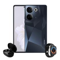 Celular Smartphone Camon 20 Tecno Black com Fone sem Fio e SmartWatch - 256gb 8gb Tela 6,67 FHD+ Camera Tripla + Selfie 32Mp 4G Dual SIM