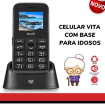 Celular Telefone Idoso Vita Com Base para Carregar 2 Chips Botão SOS de Emergência 2G