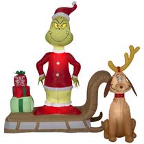 Cena inflável de Natal de Gemmy Grinch e Max Sled 180 cm Cena inflável de Natal de Gemmy Grinch e Max Sled 180 cm