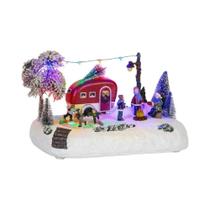 Cenário Animado De Vila De Natal Com Luzes LED, Casa, Lareira E Árvore Para Decoração Interna De