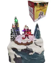 Cenário de Natal Com Papai Noel Resina Luz, Som e Movimento