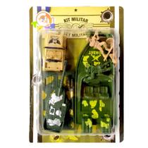 Cenário Militar com Soldado Jipe Lancha e Tanque Camuflados Kit com 7 Peças