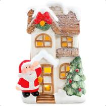 Cenário Natal Miniatura Vilarejo Casinha em Formato de Árvore com Papai Noel e LED 17 cm