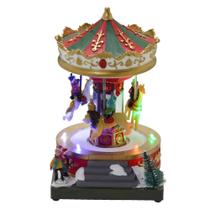 Cenário Vila Natalina Carrossel Decorativo Com Luz Som Movimento Decoração Natal Papai Noel Parque Diversão Musical Iluminado Presente Casa Sala Mesa