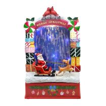 Cenário Vila Natalina Enfeite Natal Papai Noel Trenó Com Neve Luz Som Movimento Casa Sala Quarto Escritório Mesa Rack Estante Decoração Presente Luxo