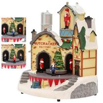 Cenario Vila Natalina Natal Fabrica Quebra Nozes Movimenta Luzes Led Musica Enfeite Estante Mesa Loja Vitrine Recepçao