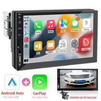 Central Multimídia 1Din Invertido 7Pols, Android Auto e Carplay USB, Espelha o Celular, Bluetooth