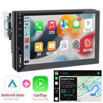 Central Multimídia 1Din Invertido 7Pols, Android Auto e Carplay USB, Espelha o Celular, Bluetooth