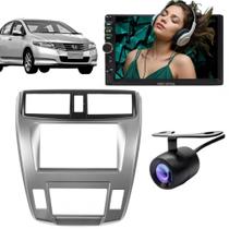 Central Multimídia 2 Din Mp5 Honda City LX Câmera Moldura Prata Central Multimídia 2 Din Mp5 Honda City LX Câmera Moldura Prata