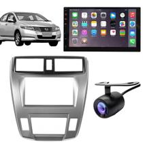 Central Multimídia 2 Din Mp5 Honda City LX Câmera Moldura Tela Prata