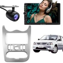 Central Multimídia 2 Din Mp5 Renault Logan Câmera Moldura Prata Central Multimídia 2 Din Mp5 Renault Logan Câmera Moldura Prata