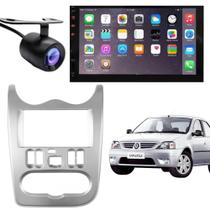 Central Multimídia 2 Din Mp5 Renault Logan Câmera Moldura Tela Prata Central Multimídia 2 Din Mp5 Renault Logan Câmera Moldura Tela Prata