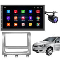 Central Multimidia Android Auto Fiat Siena Moldura + Câm Prata