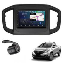 Central Multimidia Android Auto Fiat Strada Moldura + Câm Preto Fosco