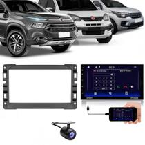 Central Multimidia Android Auto Fiat Uno Moldura + Câm Preto Fosco