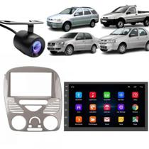 Central Multimidia Android Auto Palio G3 Moldura + Câm Cinza Brilhante