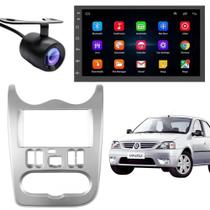 Central Multimidia Android Auto Renault Logan Moldura + Câm Prata