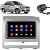 Central Multimidia Android Auto Siena Moldura + Câm Prata