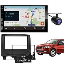 Central Multimídia Carplay Android Palio Way Moldura + Câmera Preto