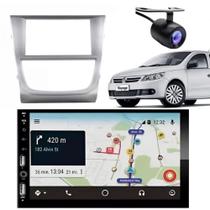 Central Multimídia Carplay Android Saveiro G5 Moldura + Câmera Prata