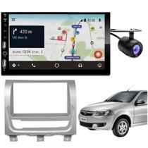 Central Multimídia Carplay Android Siena Moldura + Câmera Prata
