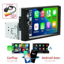 Central Multimídia Com CarPlay e Android Auto por USB, MP5 1Din, Tela de 7 Pols, Bluetooth, USB e Compatível com Câmera