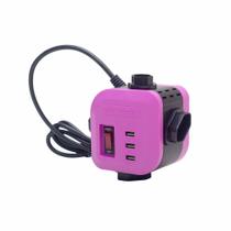 Central protetora filtro de linha torre 4 tomadas, com cabo, lilás + 3 usb + dps modelo: qcfl4-clusb