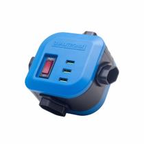 Central protetora filtro de linha torre 4 tomadas, plugue, azul + 3 usb + dps modelo: qcfl4-pausb