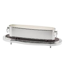 Centro de Mesa Clássico Com Cordão Croisé Prata e Présentoir Com Madeira Centro de Mesa Clássico Com Cordão Croisé Prata e Présentoir Com Madeira