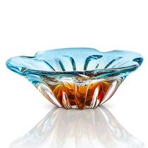 Centro De Mesa Cristal Murano Azul E Âmbar São Marcos 24cm