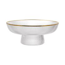 Centro de Mesa de Vidro com Pé Graffiato Transparente e Borda Dourada 26cm PRATP080GD Centro de Mesa de Vidro com Pé Graffiato Transparente e Borda Dourada 26cm PRATP080GD