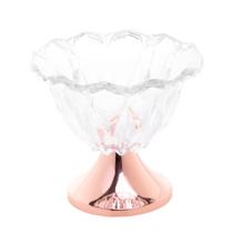 Centro De Mesa Decorativo De Vidro Com Pé Apoio De Aço Inox Rosé Gold Para Mesa Bancada Cozinha Guardar Doces Balas Chicletes Aperitivos
