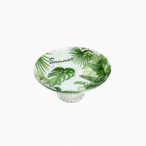 CENTRO DE MESA DECORATIVO VIDRO C/PE LEAVES VERDE BON GOURMET 26cm