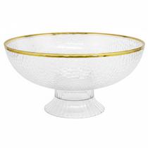 Centro de mesa e fruteira cristalina texturizada com pé e fio de ouro nas bordas 26x26x13,5 Centro de mesa e fruteira cristalina texturizada com pé e fio de ouro nas bordas 26x26x13,5