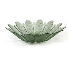 Centro de Mesa Folhas em Vidro Translúcido Verde 39cm - Vitazza