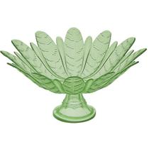 Centro de Mesa Folhas em Vidro Translúcido Verde com Pé 39cm - Vitazza
