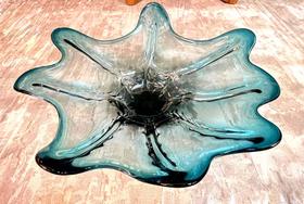 Centro De Mesa Fruteira Murano Italiano Azul Finos Lapidados