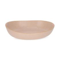 Centro de Mesa Oval em Cerâmica Bege Design Orgânico 32x24cm